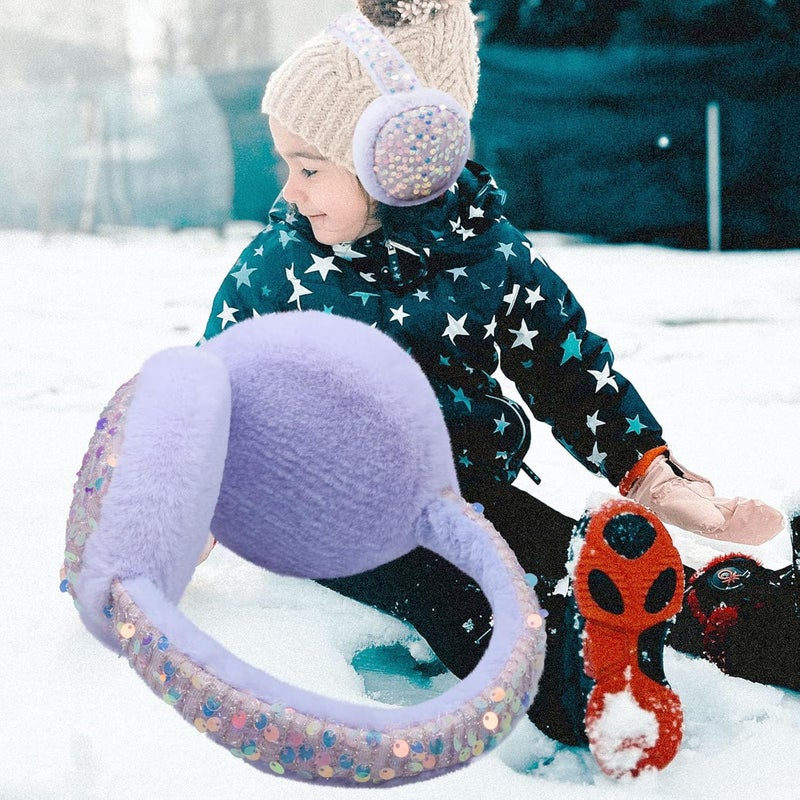 FYBW Ear Muffs Gloves Set for Kids, Winter Adjustable Sequins Warm Earmuffs for Kids Outdoor Cold Weather - Image 3